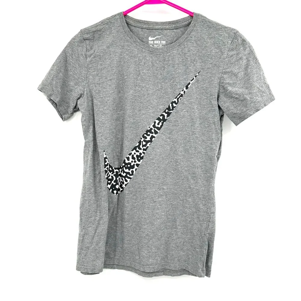 Nike Size Small Gray‎ Short Sleeve Tee T-Shirt Black White Swoosh Graphic Front